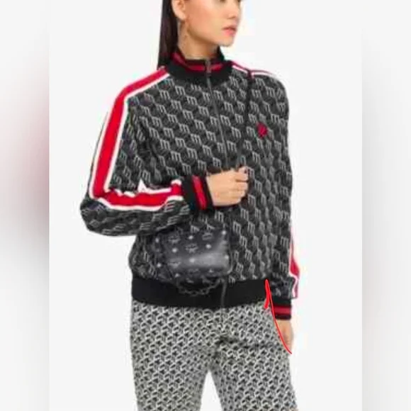 $650 MCM Women's Black Red Monogram MCM Logo Print Track Jacket Large - Picture 3 of 12